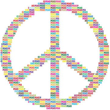 vector peace symbol made of color words