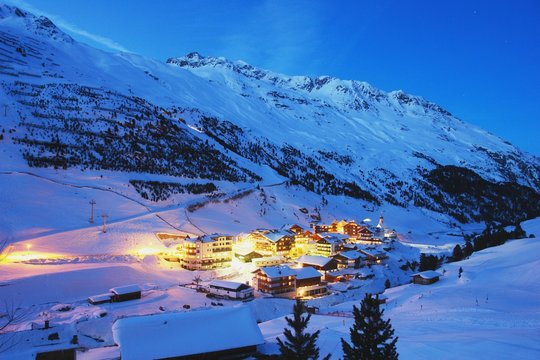 Night view the alpine village Vent in the Austrian Alps