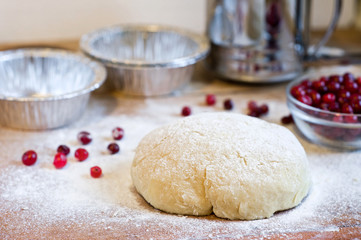 Fototapeta na wymiar dough, flour and cranberries