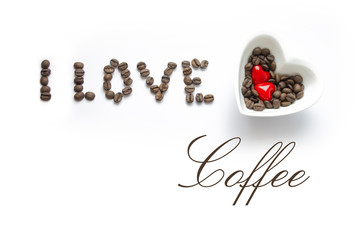 I love coffee - hearts, grains