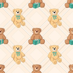 Teddy bear color seamless background. Vector