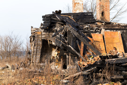 Ruins And Remains Of A Burned Down House