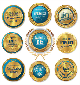Premium quality blue and gold labels