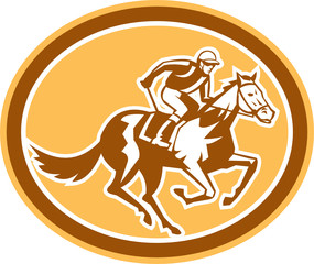 Jockey Horse Racing Oval Retro
