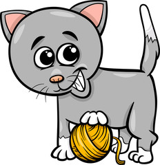 cat with yarn cartoon illustration