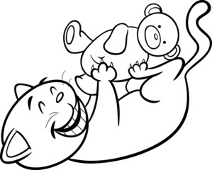 playing cat cartoon coloring page