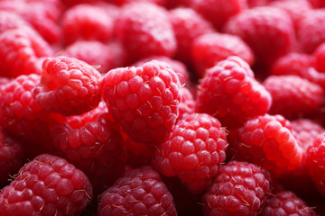 Ripe sweet raspberries close-up