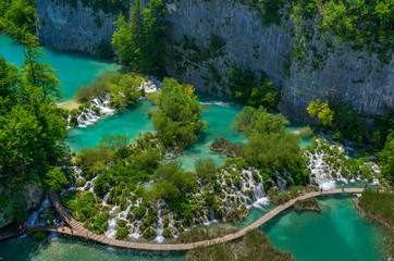 Cascade at Plitvice Lakes National park in Spring