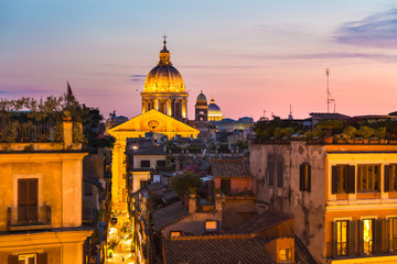 Cityscape of Rome, Italy in sunset.