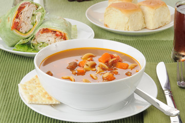 Vegetable soup with turkey wraps