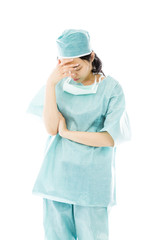 Asian female surgeon hiding her face