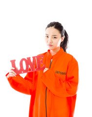 Asian young woman holding a red 