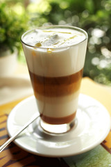 close up layer coffee in long glass