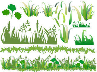 Cartoon grass with separated parts of the drawing.