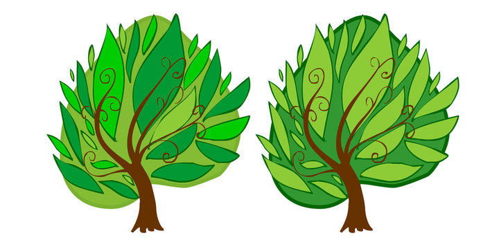 The illustration of two cartoon trees