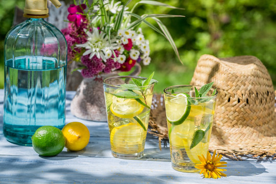 Cold drink served in a summer garden