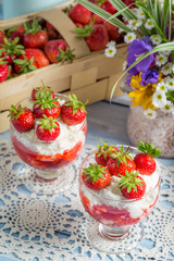 Dessert with strawberries and cream