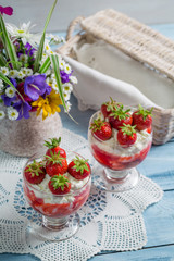 Dessert made with fresh strawberries and cream