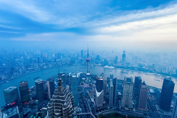 aerial view of the dusk scene in shanghai