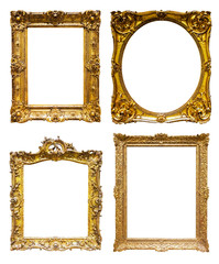 Set of old bronze frames. Isolated over white background