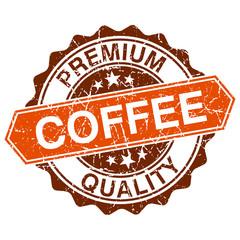 Obraz premium Coffee grungy stamp isolated on white background