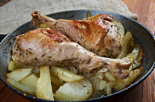 Turkey leg with baked  potatoes