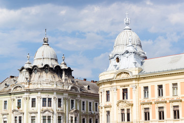 Baroque towers under cloudy sky, Cluj-Napoca