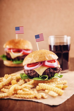 American Cheese Burger with French Fries and Cola