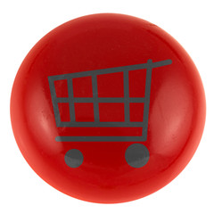 chariot de supermarché sur bouton rouge