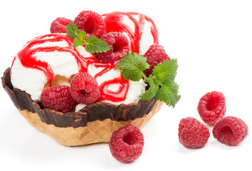 Ice cream dessert with  raspberry