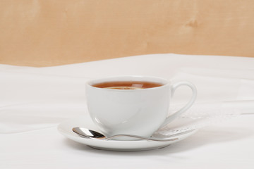 Tea With Lemon Slice In White Cup