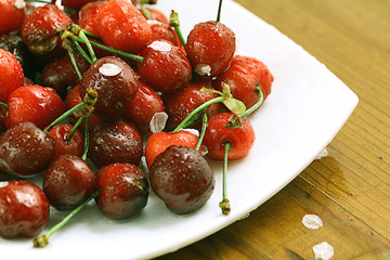 cherries in a bowl on the window