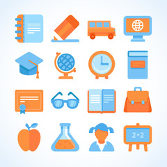 Flat vector icon set of education symbols