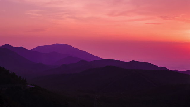 Beautiful Sunset at Mountains and Sea. HD 1080.