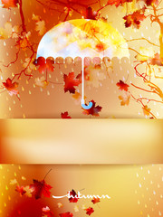 Autumn background with umbrella and leaves. EPS 10