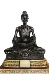 black Buddha statue posture skinny on white background