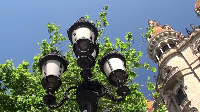 Historical street lights at the Paseo de Gracia street.