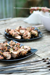 Juicy slices of meat prepare on fire