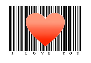 Red heart shape on barcode. Love concept.