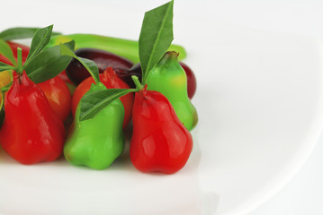 Thai style marzipan fruits. Thai dessert fruit-imitated soybean