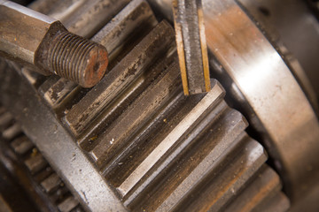 Close up view of gears from old mechanism