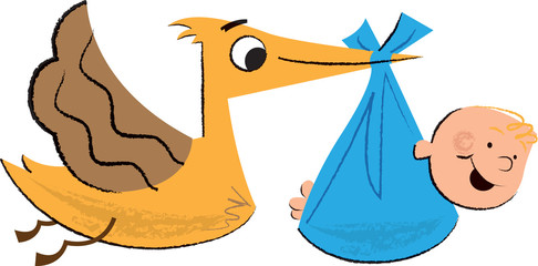 Baby and Stork Children's Illustration