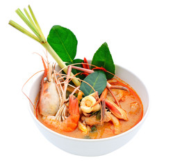 Tom Yum Goong or spicy tom yum soup with shrimp. Thai popular fo