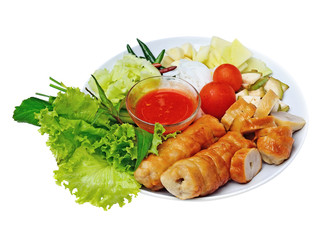 vietnamese cuisine , roasted pork served with spicy sauce and ve