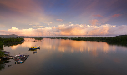 Sunrise at Mengkabong river, Sabah, Malaysia, Borneo