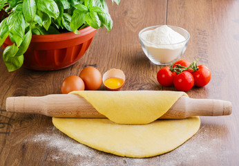 homemade dough with a rolling pin