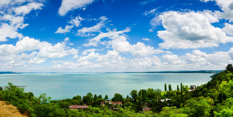 View of Balaton lake from Tihany abbey - Hungary - obrazy, fototapety, plakaty