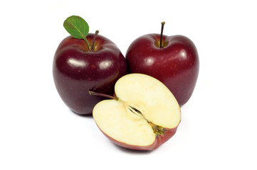 Sliced fresh red apple isolated on white background
