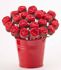 Rose Cake Pops on Red Vase