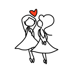 hand drawing cartoon happy couple wedding